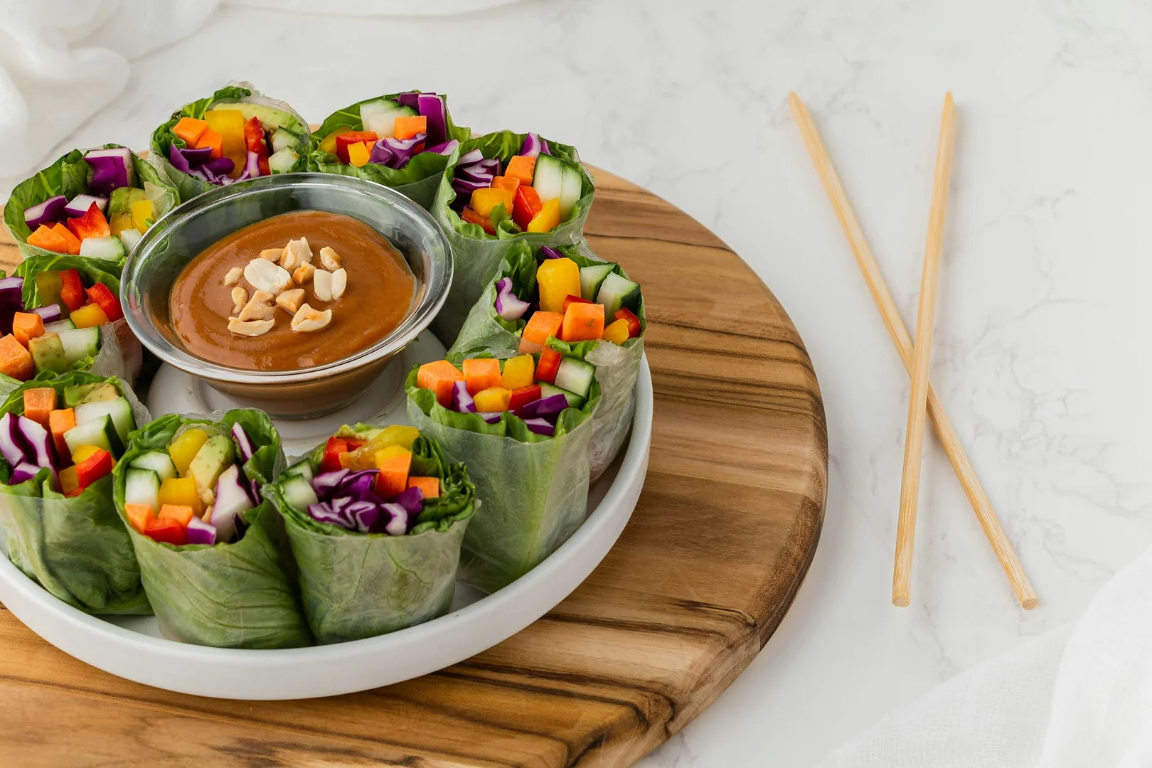 Colorful vegetable wraps on a plate, showing nut-free meal alternatives for school lunches.
