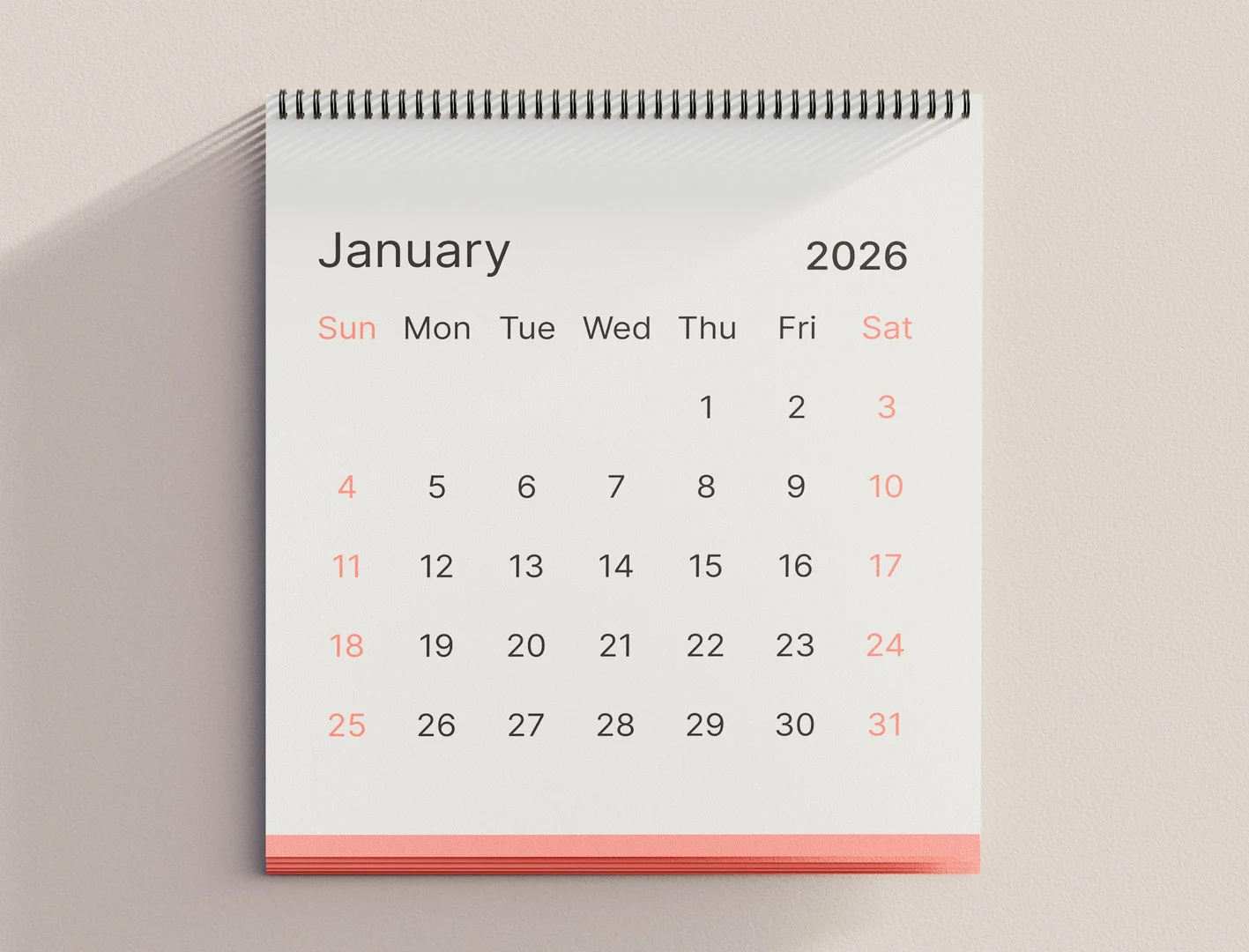 January 2026 calendar used for school lunch planning.